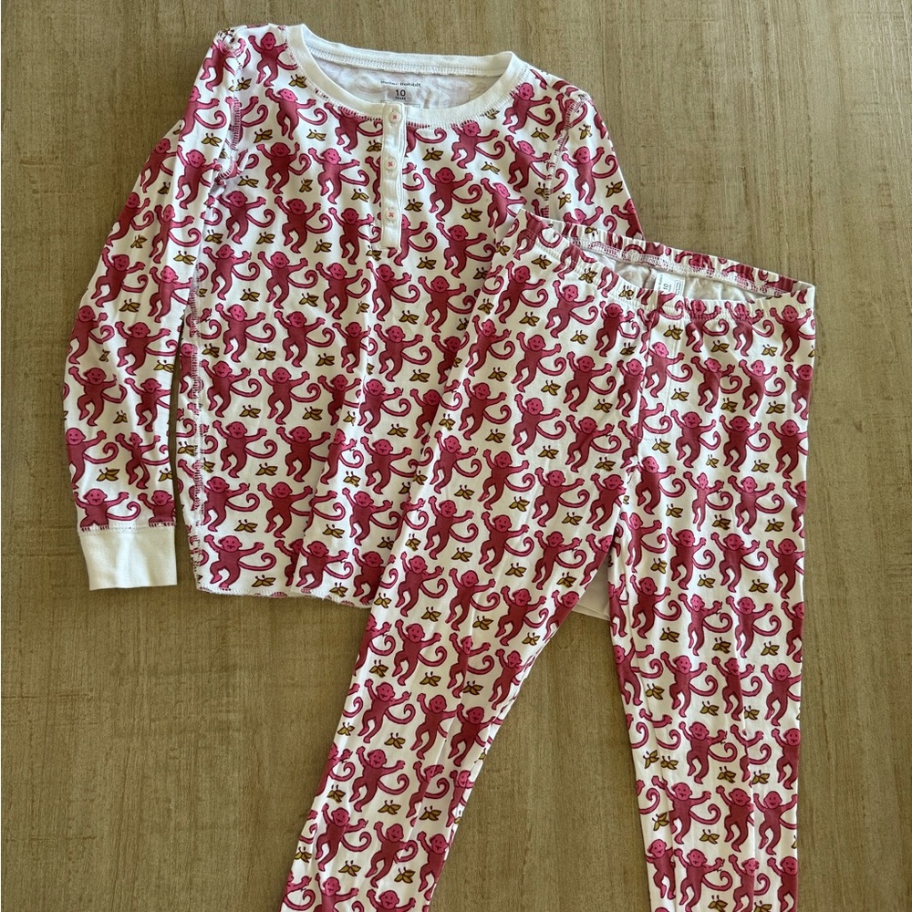 2 Roller Rabbit Red Monkey & heart Print Kids Pajama Set size 10